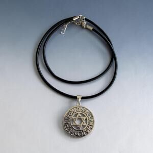 Sterling Silver Star of David Rune Pendant Leather Necklace
